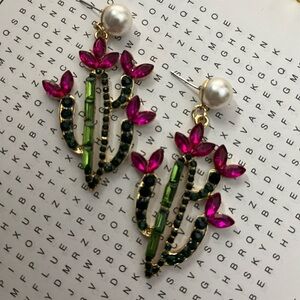 Elegant Green and Pink Cactus Earrings